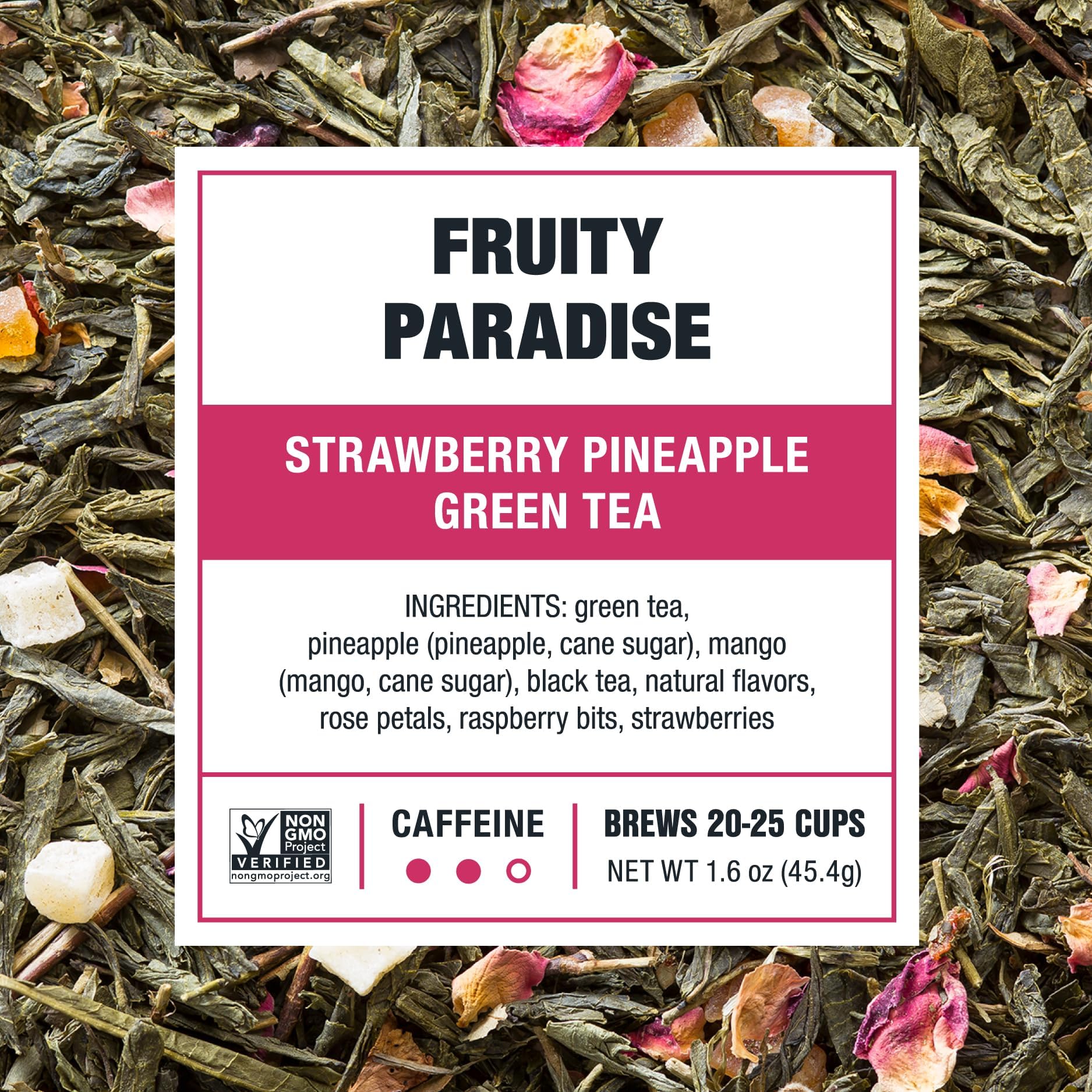 Resealable Tiesta Tea pouch keeps Fruity Paradise fresh