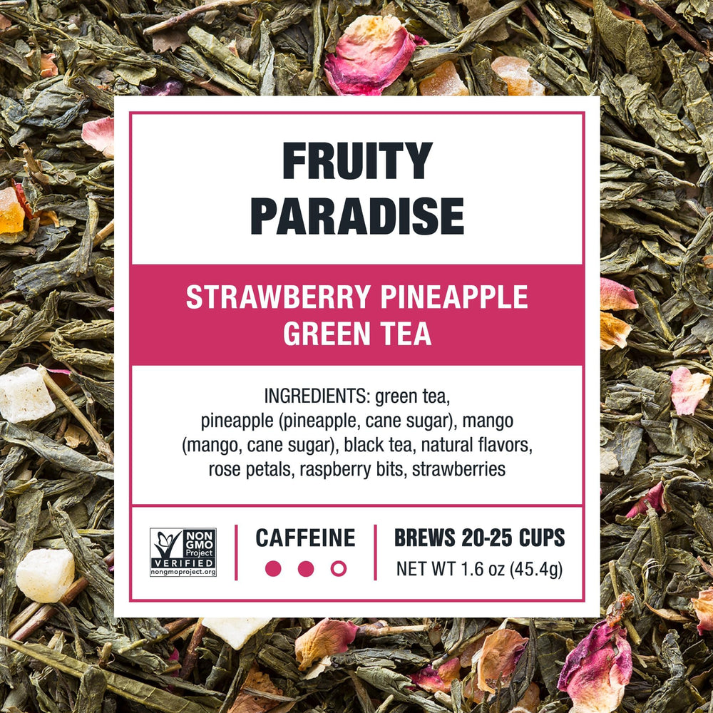 Resealable Tiesta Tea pouch keeps Fruity Paradise fresh