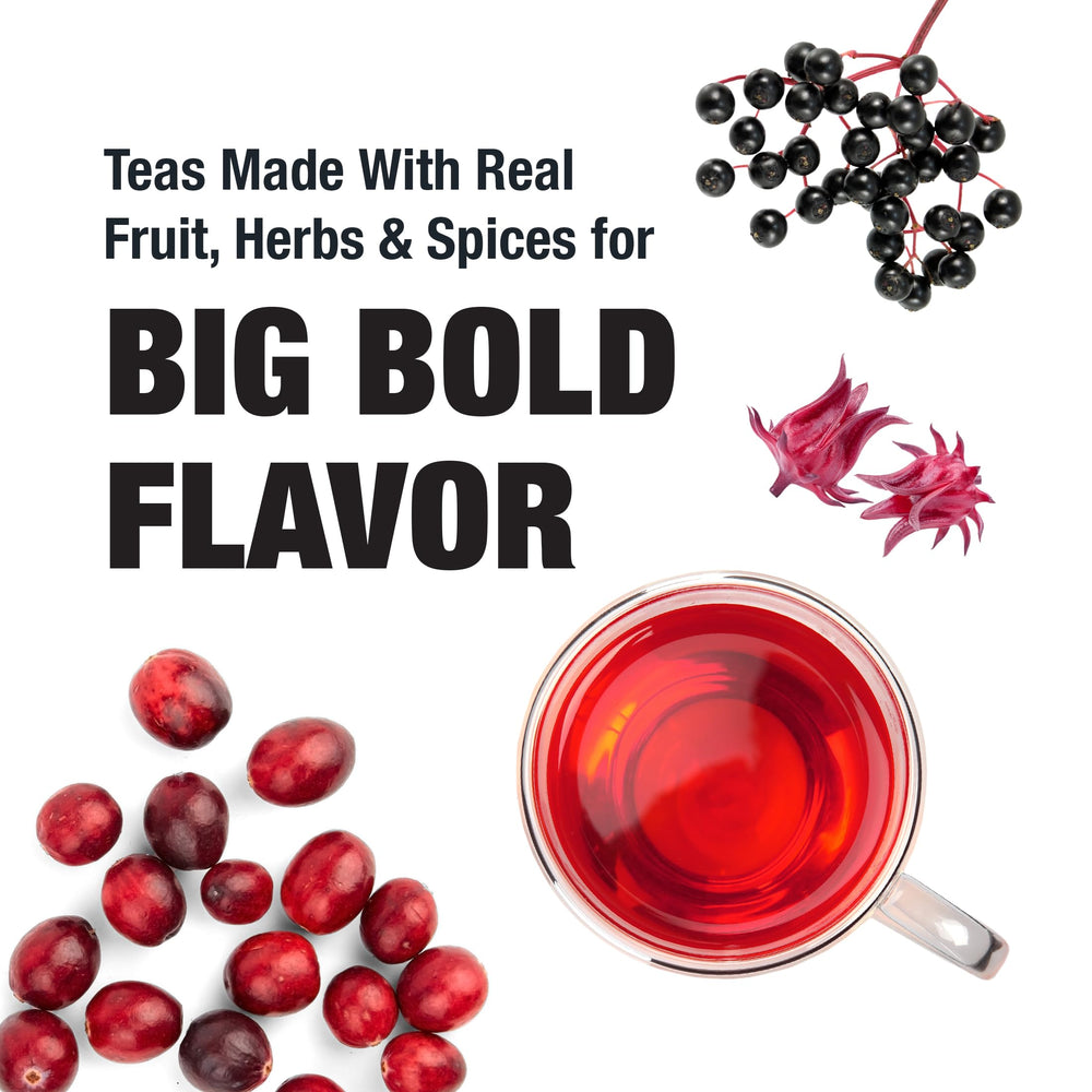 Hibiscus flowers steep in Tiesta Tea blend releasing bright notes