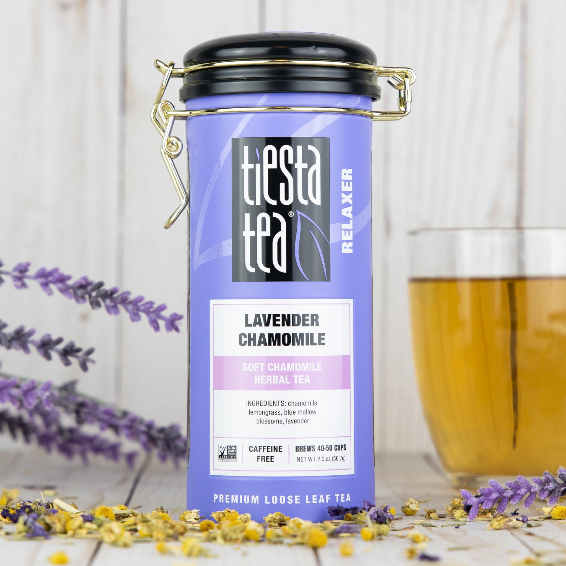 Tiesta Tea Lavender Chamomile cup steeping into a soothing brew