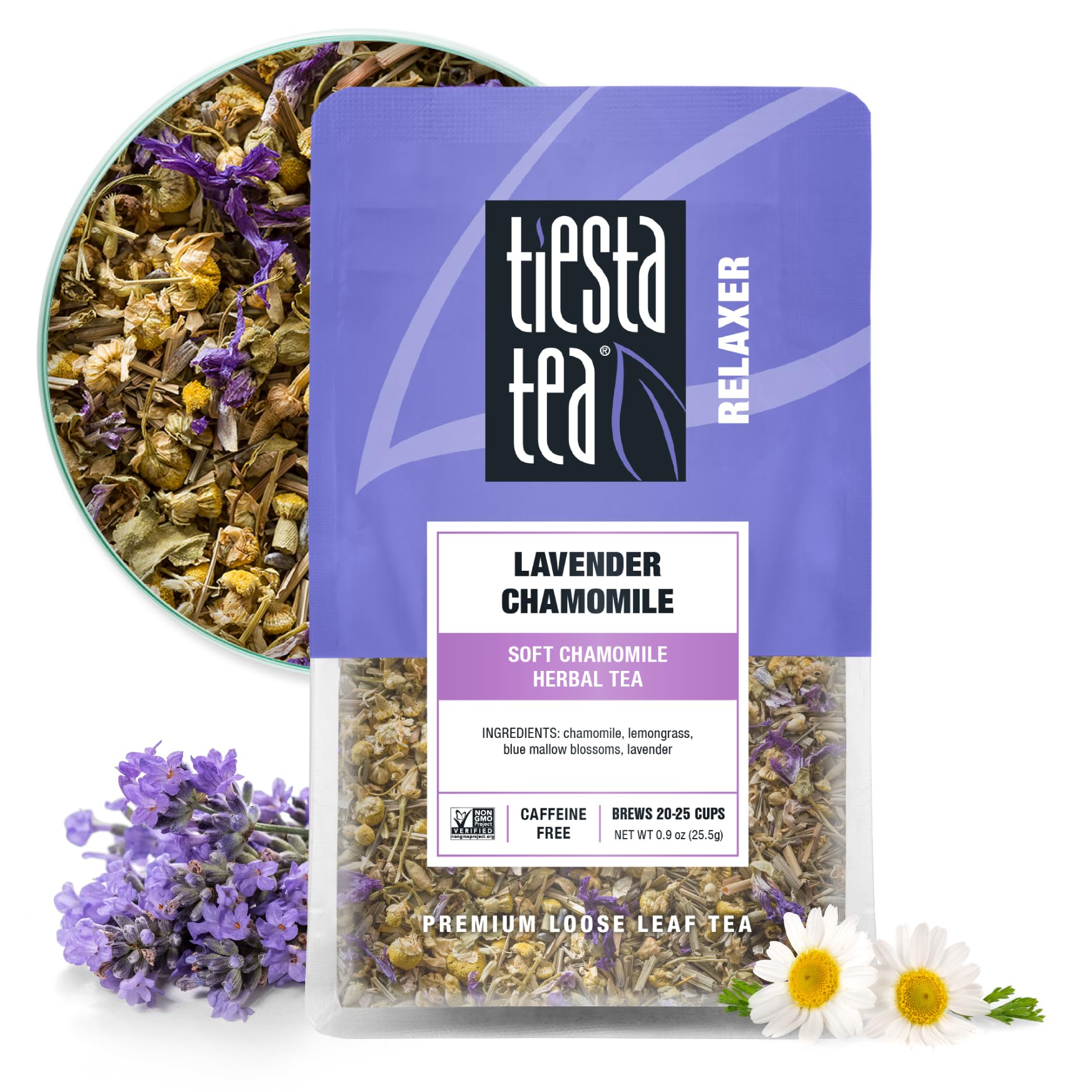 Tiesta Tea Lavender Chamomile loose-leaf tea for calm evenings.
