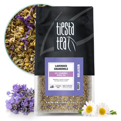 Tiesta Tea Lavender Chamomile loose-leaf cup, calm aroma for relaxation.