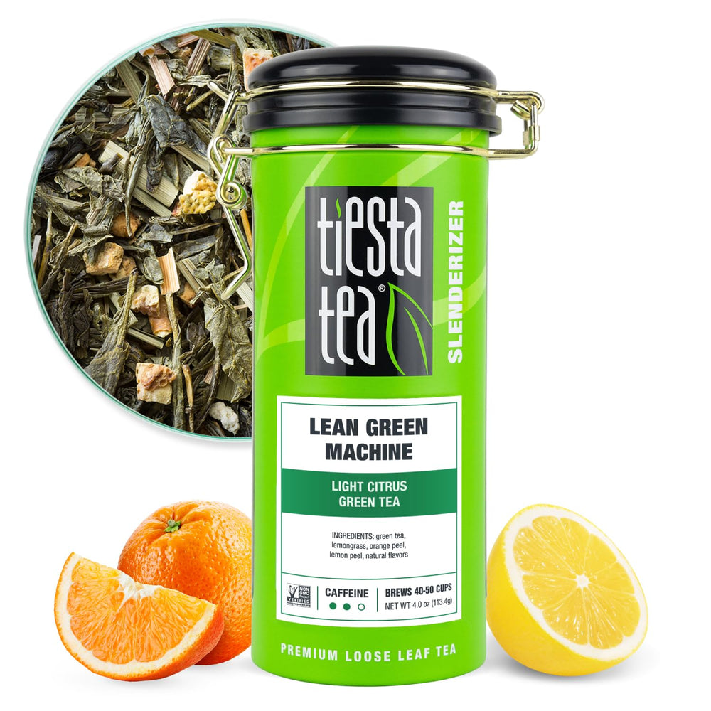 Tiesta Tea Lean Green Machine loose leaf tea with bright citrus notes for refreshing cups.