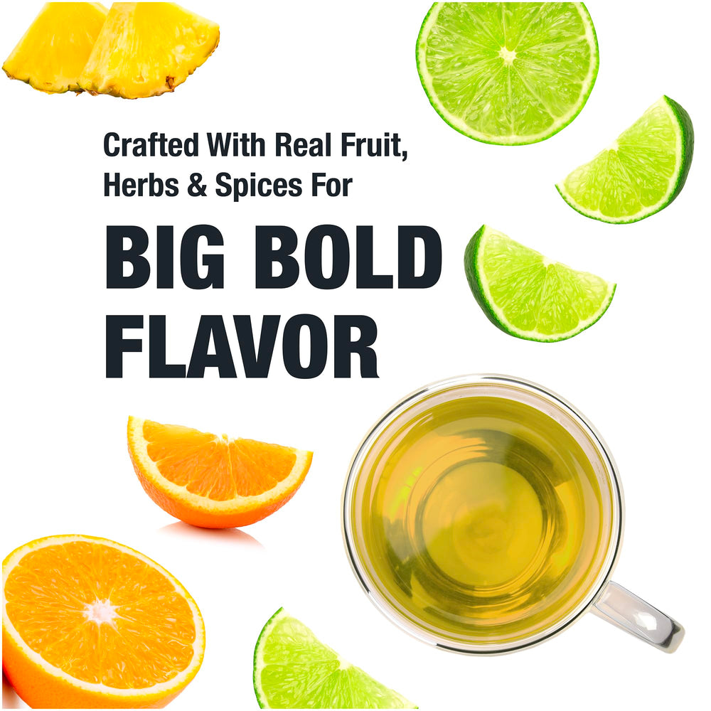 Iced glass of Limeade Livin tea with lime slices for cooling refreshment