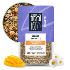 Tiesta Tea Mango Dreamzzz Chamomile loose leaf tea in resealable pouch preserves freshness