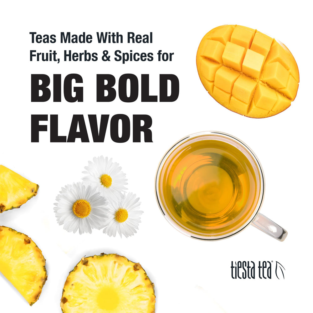 Tiesta Tea Mango Dreamzzz Chamomile pouch close-up showing freshness seal