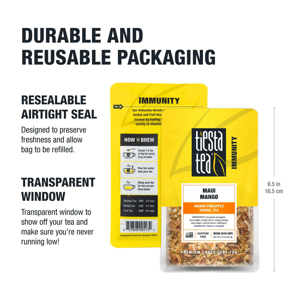 Tiesta Tea Maui Mango pineapple hint enhances fruity aroma.