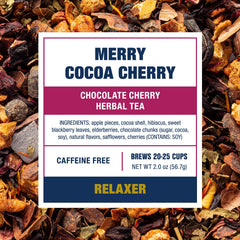 Tiesta Tea Merry Cocoa Cherry chocolate chunks add richness to cup