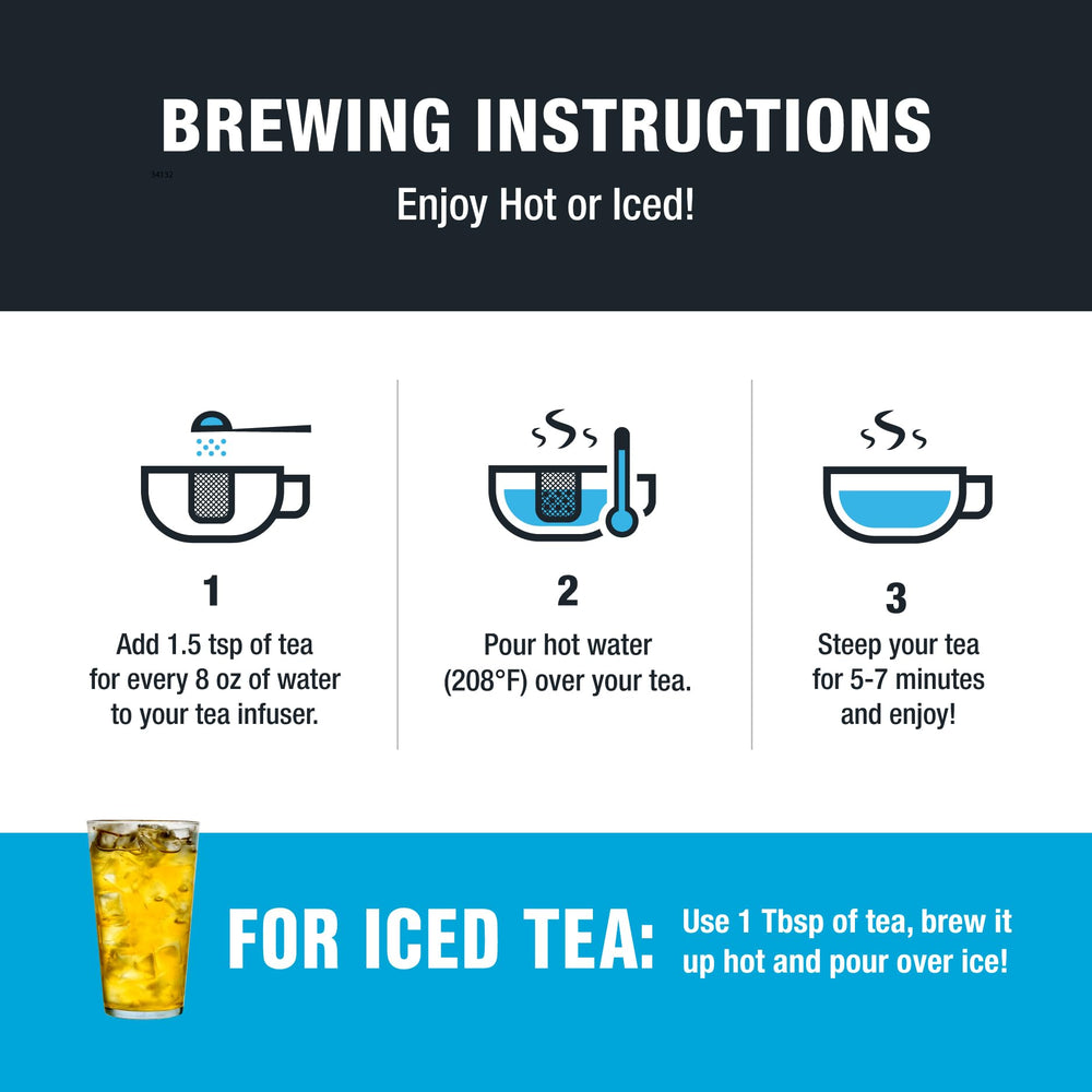 Brew guide card for Tiesta Tea Meyer Lemon Zest demonstrates correct ratios