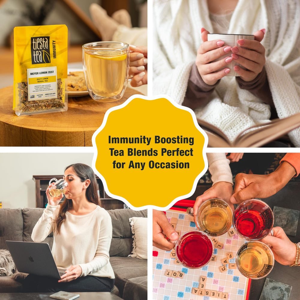 Hot or iced serving image suggests versatile enjoyability of Tiesta Lemon Zest