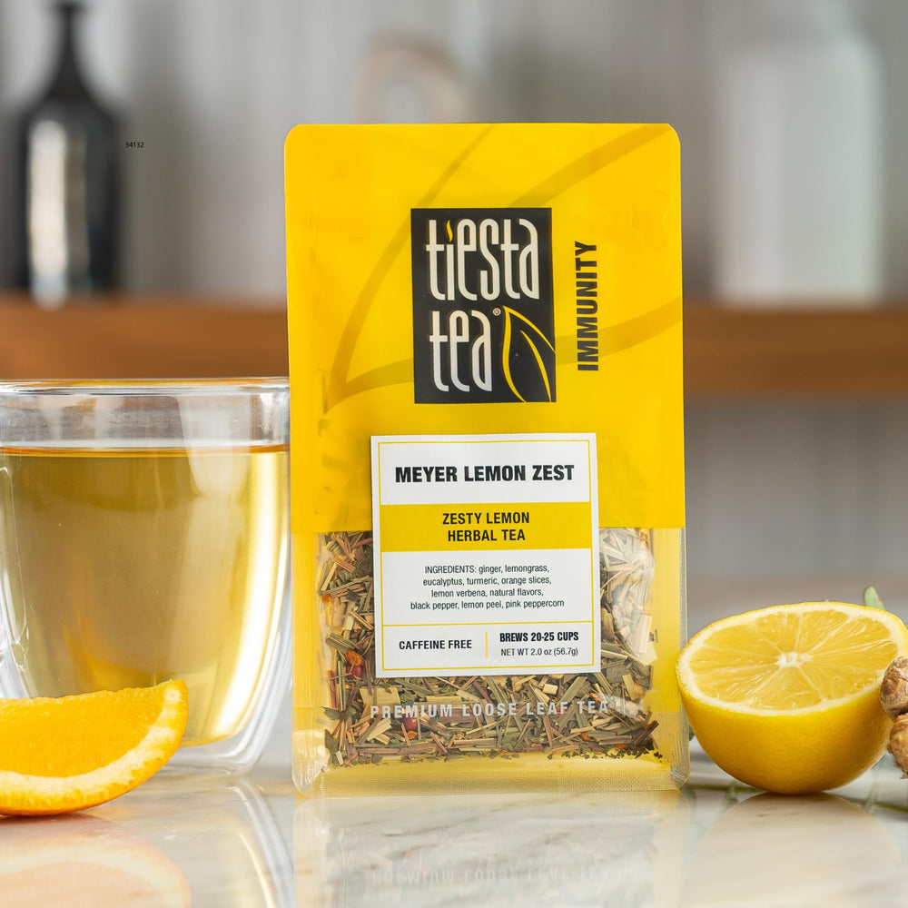 Tiesta Tea Meyer Lemon Zest loose leaf blend displayed in clear packaging