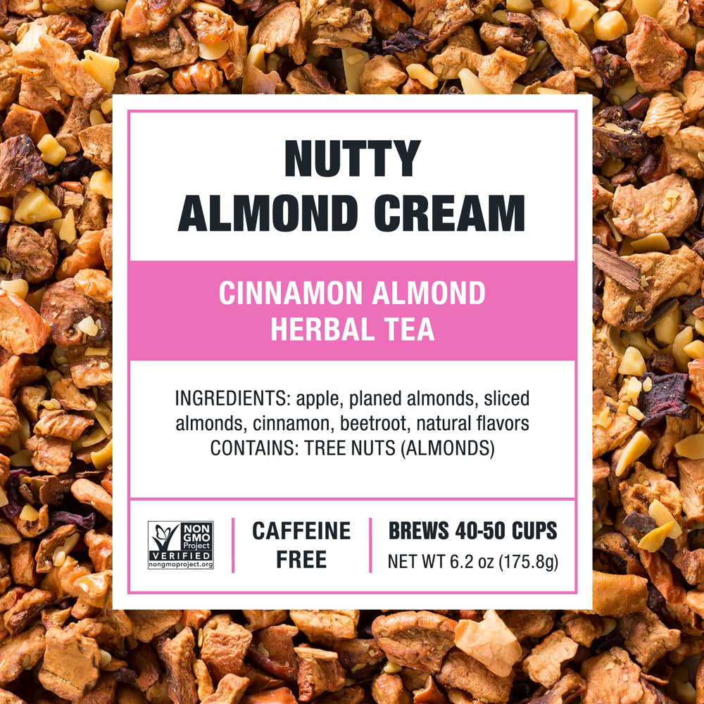Cup steeping Nutty Almond Cream reveals warm cinnamon and almonds
