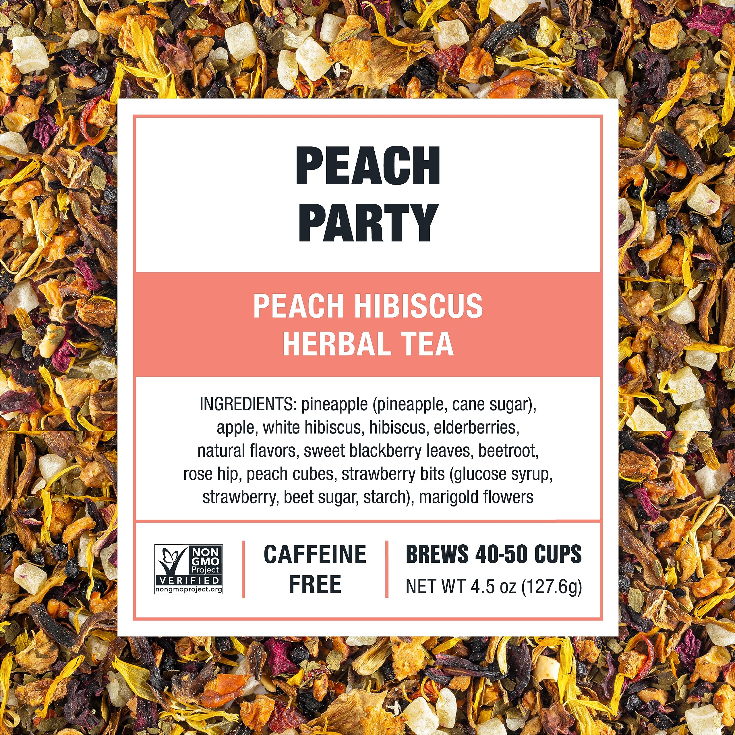 Tiesta Tea Peach Party dried leaves close-up showing premium loose leaf quality