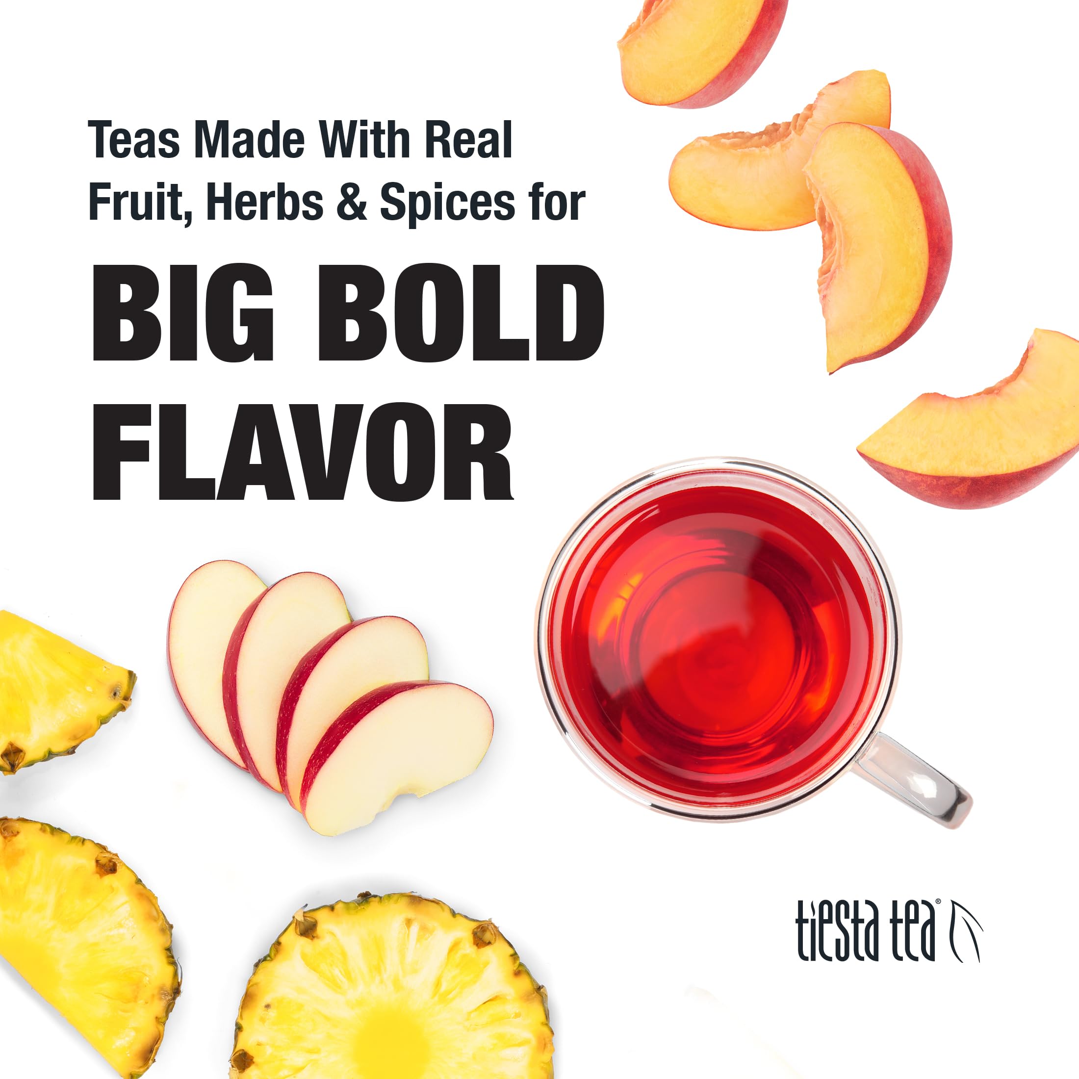 Tiesta Tea Peaches N’ Green brewed cup releasing hot aroma and peach notes