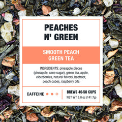 Tiesta Tea Peaches N’ Green loose leaf close-up shows vibrant green leaves ready to steep