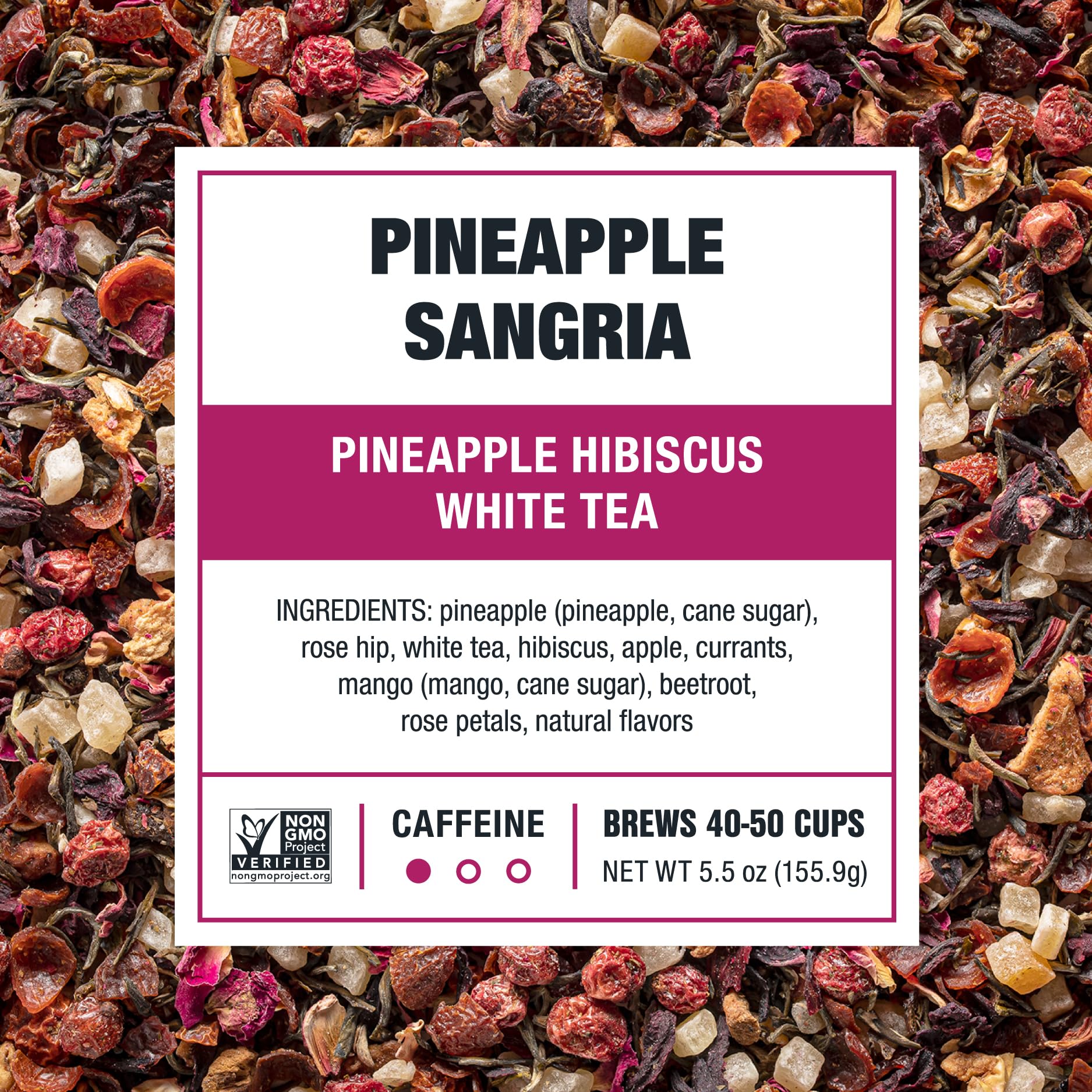 Tiesta Tea Pineapple Hibiscus White Tea dry blend with natural ingredients.