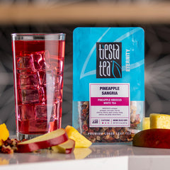 Tiesta Tea Pineapple Sangria dry leaves reveal vibrant flavors and aroma.