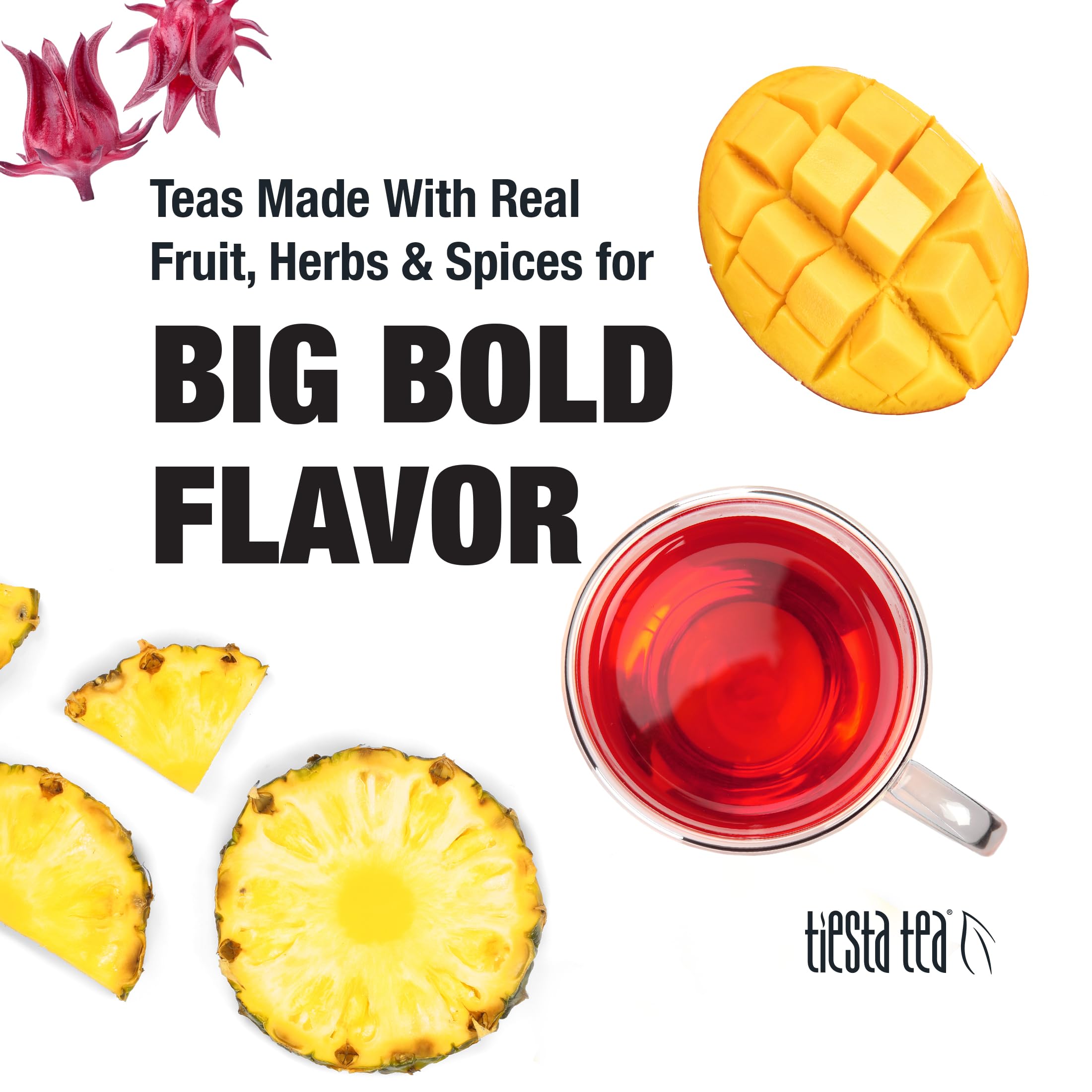 Tiesta Tea Pineapple Sangria hot tea in a steaming cup.