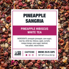 Tiesta Tea Pineapple Sangria ingredients hibiscus and pineapple for fruity brightness.