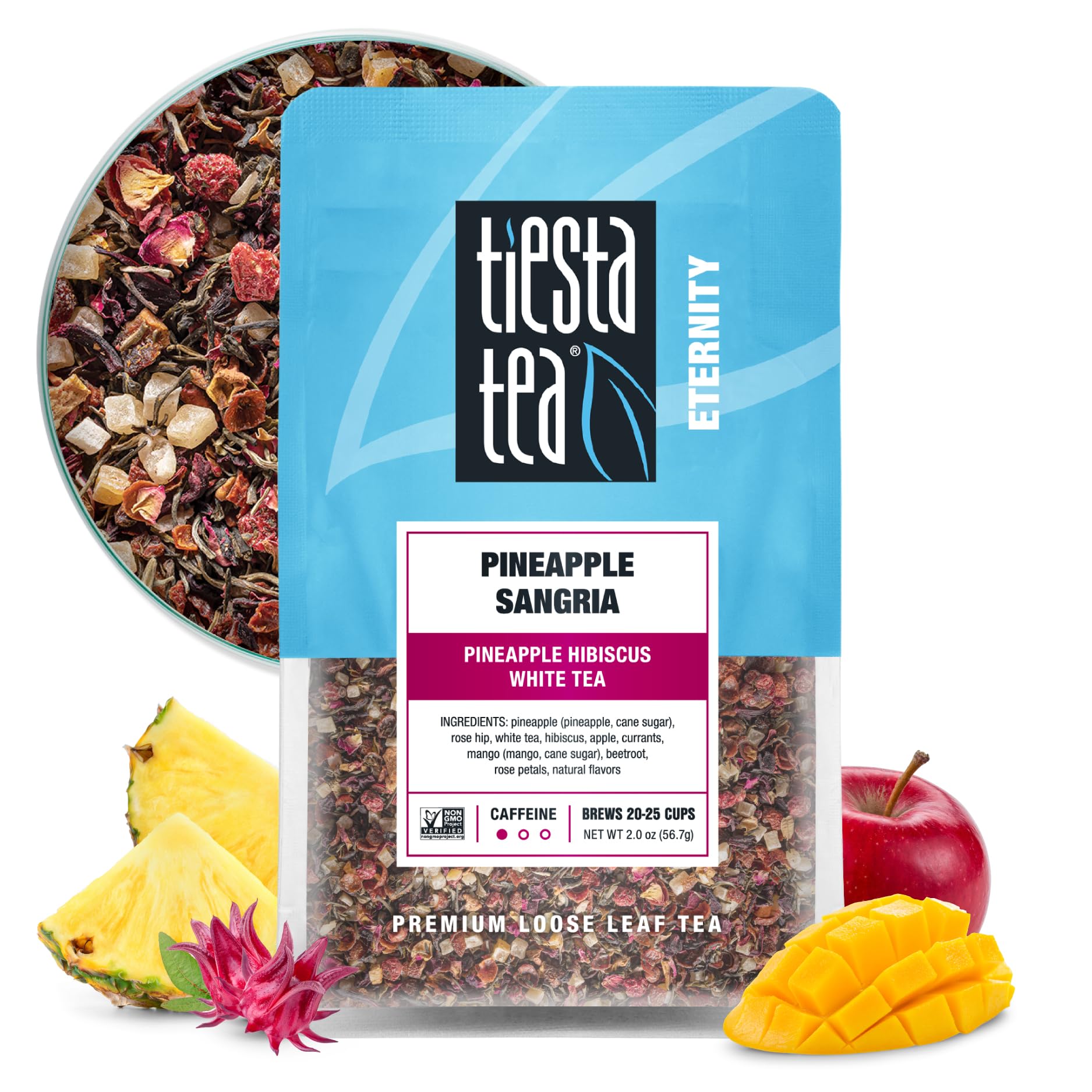 Tiesta Tea Pineapple Sangria loose-leaf close-up with tropical aroma for refreshing sips.