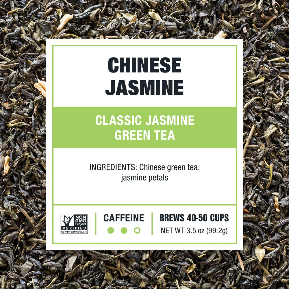 Tiesta Tea Premium loose leaf blend highlights vibrant green leaves.