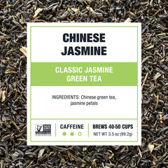 Tiesta Tea Premium loose leaf blend highlights vibrant green leaves.
