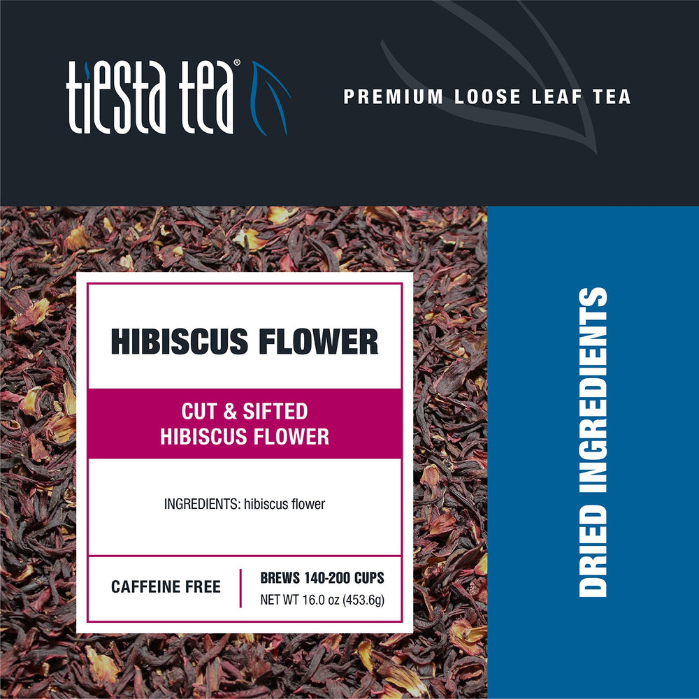 Tiesta Tea resealable bulk pouch keeps hibiscus fresh for many cups.