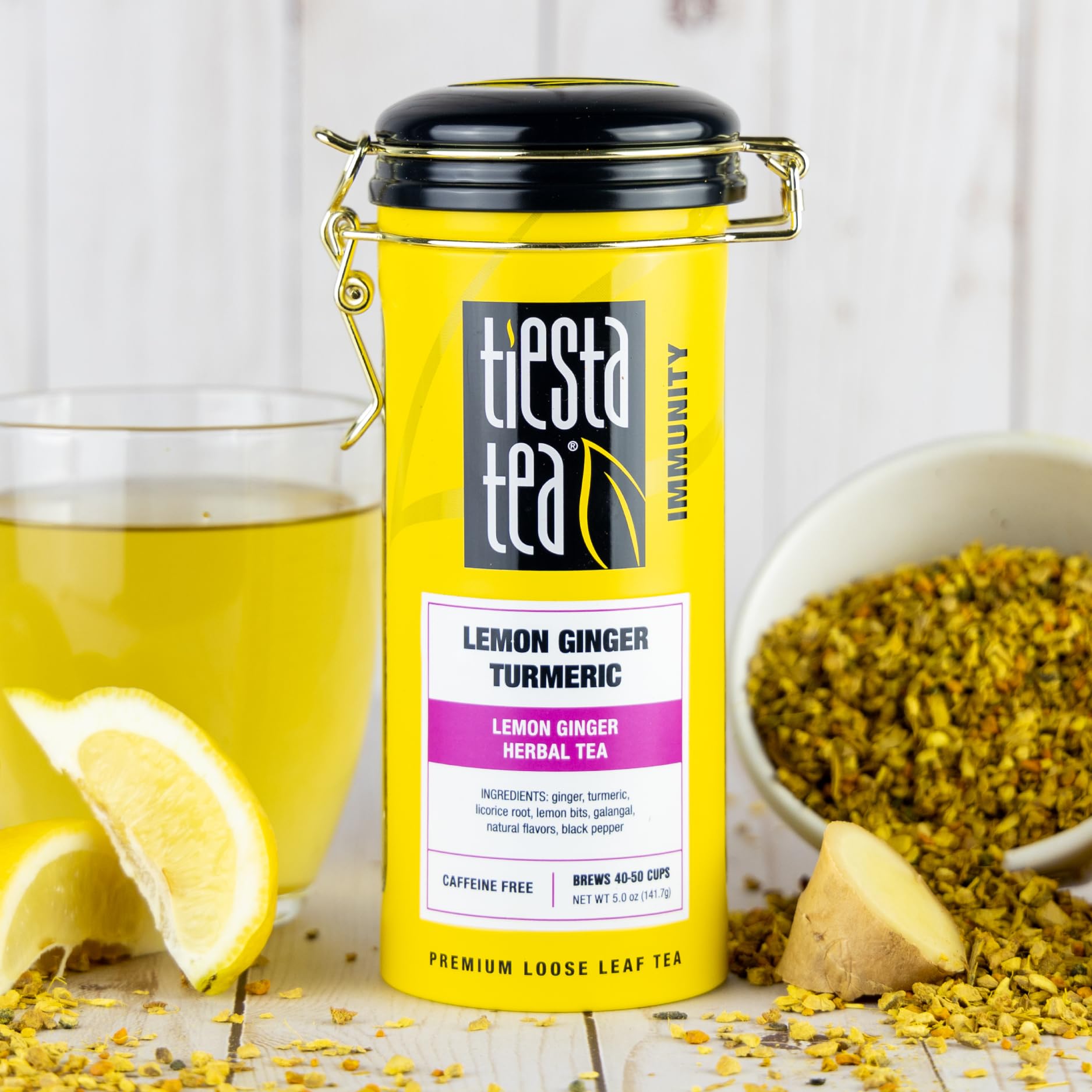 Tiesta Tea reusable tin, airtight storage preserves freshness for multiple cups.