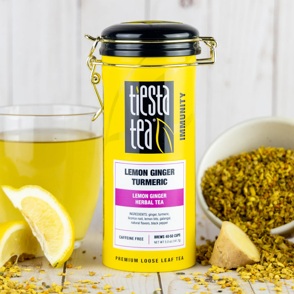 Tiesta Tea reusable tin, airtight storage preserves freshness for multiple cups.