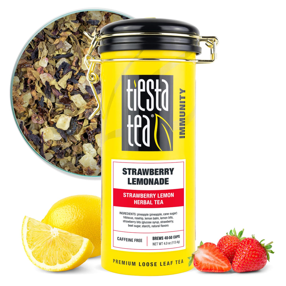 Tiesta Tea Strawberry Lemonade loose leaf close-up, vibrant aroma ideal for a refreshing sip.