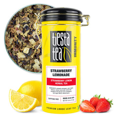 Tiesta Tea Strawberry Lemonade loose leaf close-up, vibrant aroma ideal for a refreshing sip.