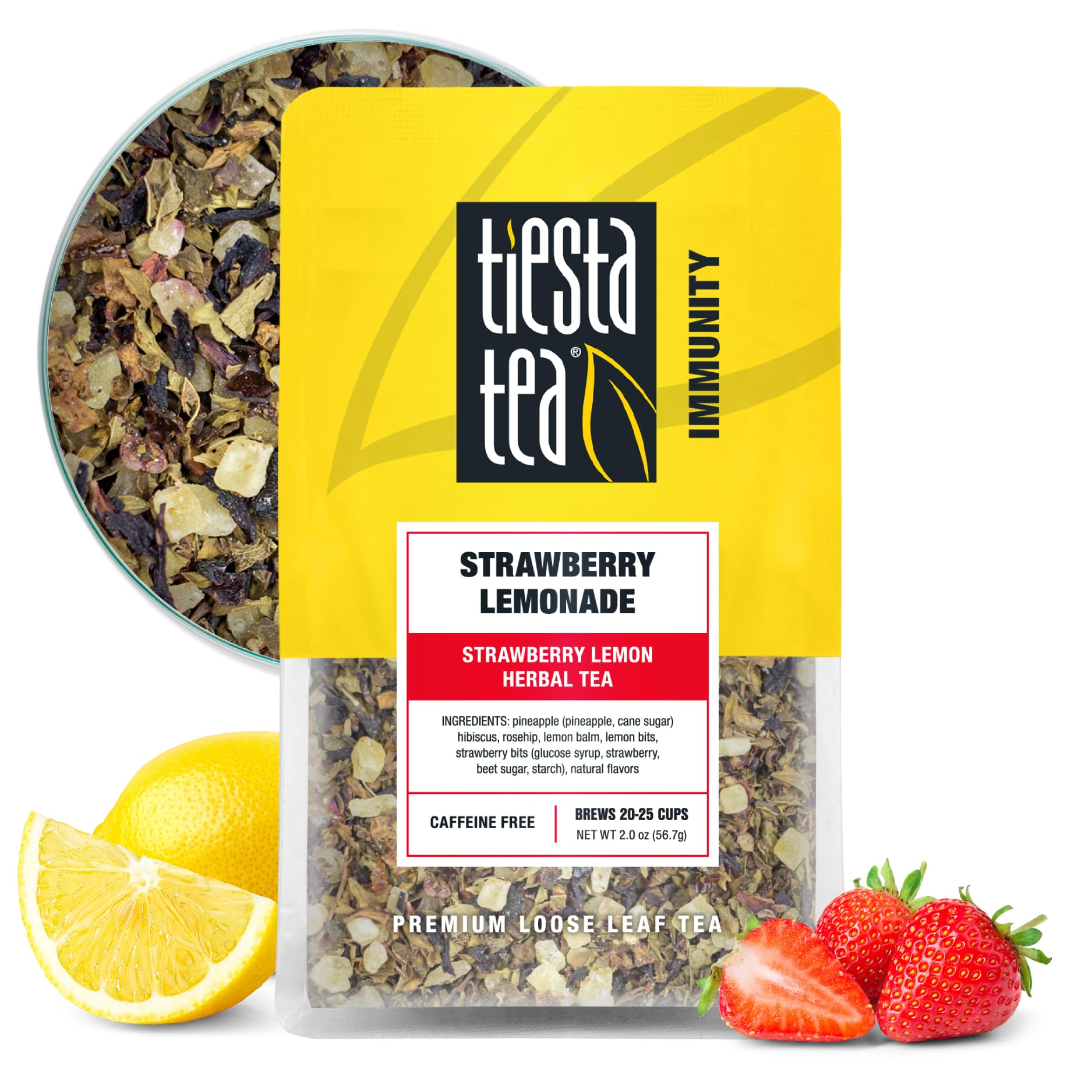 Tiesta Tea Strawberry Lemonade loose leaf in a pouch for fresh flavor.
