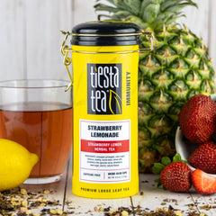 Tiesta Tea Strawberry Lemonade reusable tin, stylish storage keeps tea fresh for 40-50 cups.