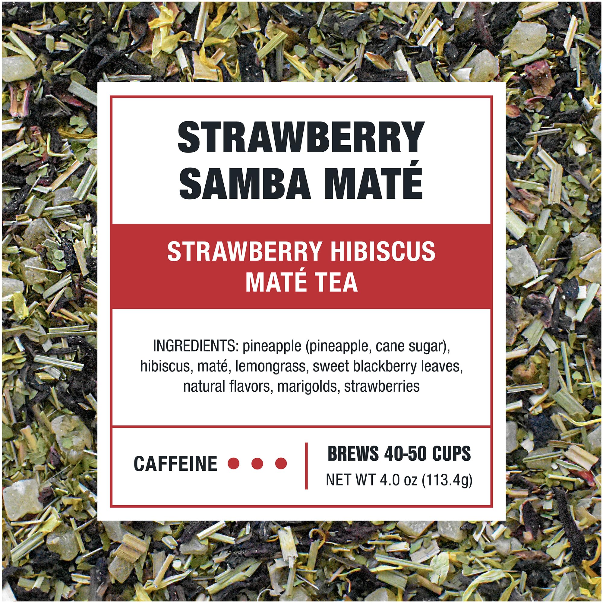 Tiesta Tea Strawberry Samba Mate brew method with hot water pouring.