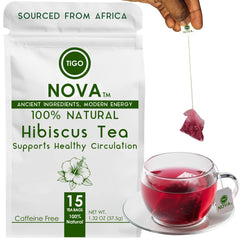 TIGO NOVA hibiscus tea bags packaging, eco-friendly and convenient for everyday tea.