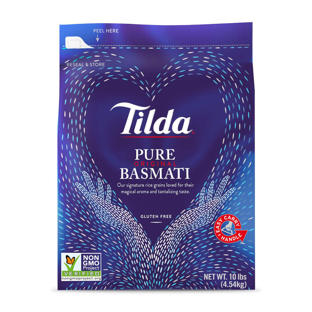 Tilda Pure Basmati rice bag with Himalayan origin highlighting premium quality