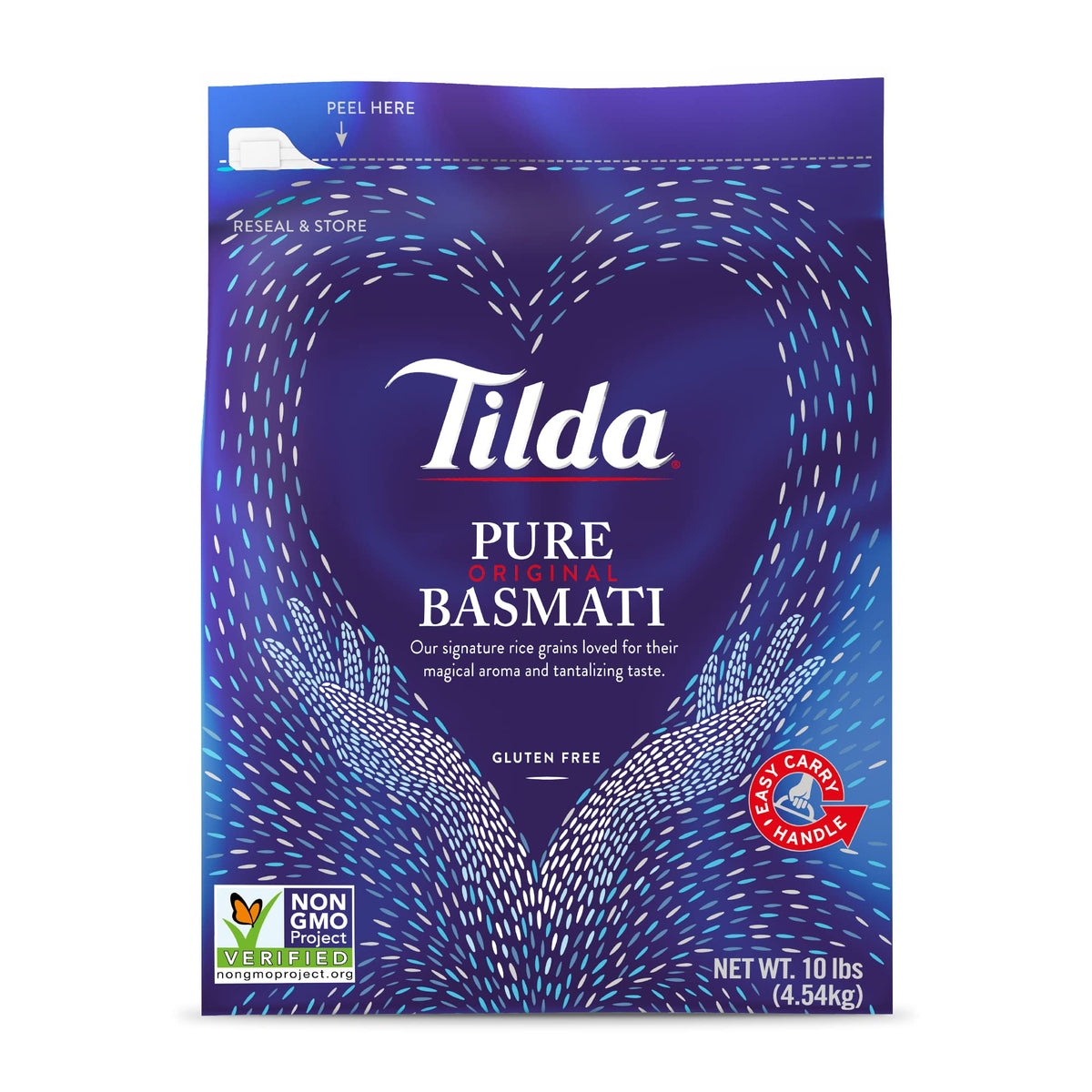 Tilda Pure Basmati rice bag with Himalayan origin highlighting premium quality