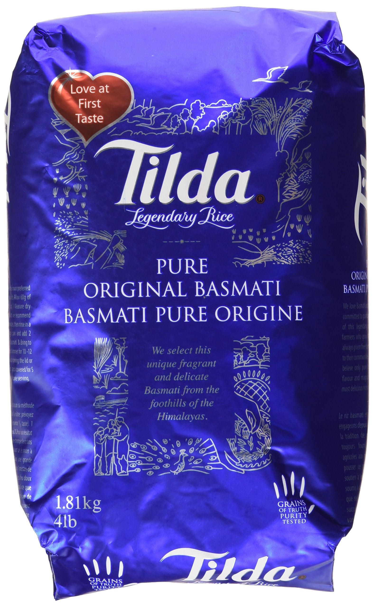 Tilda Pure Original Basmati rice in a 4lb pack for fluffy, flavorful meals.