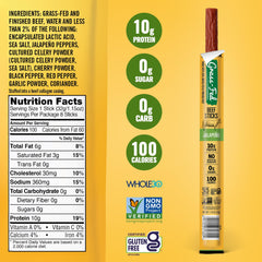 Tillamook beef stick, individually wrapped for convenient keto-friendly snacking.