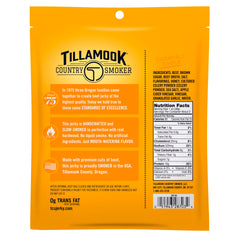 Tillamook Country Smoker honey glazed jerky closeup emphasizing real hardwood smoke flavor and premium beef.