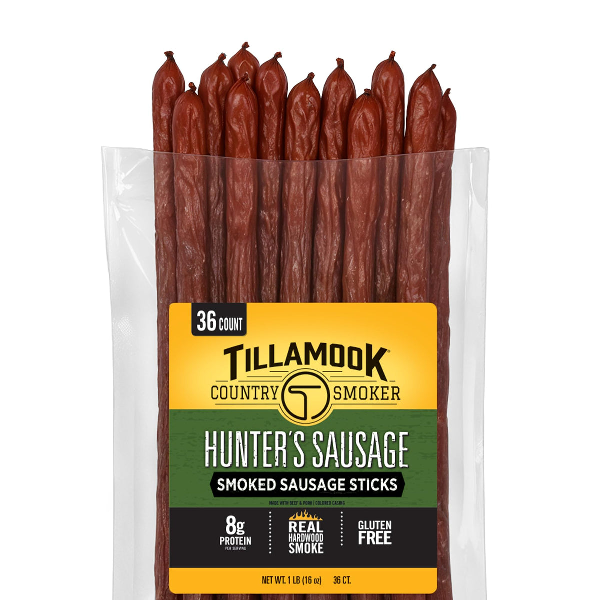 Tillamook Hunter's Sausage bulk pack front, ideal for bulk snacking and keto-friendly meals.