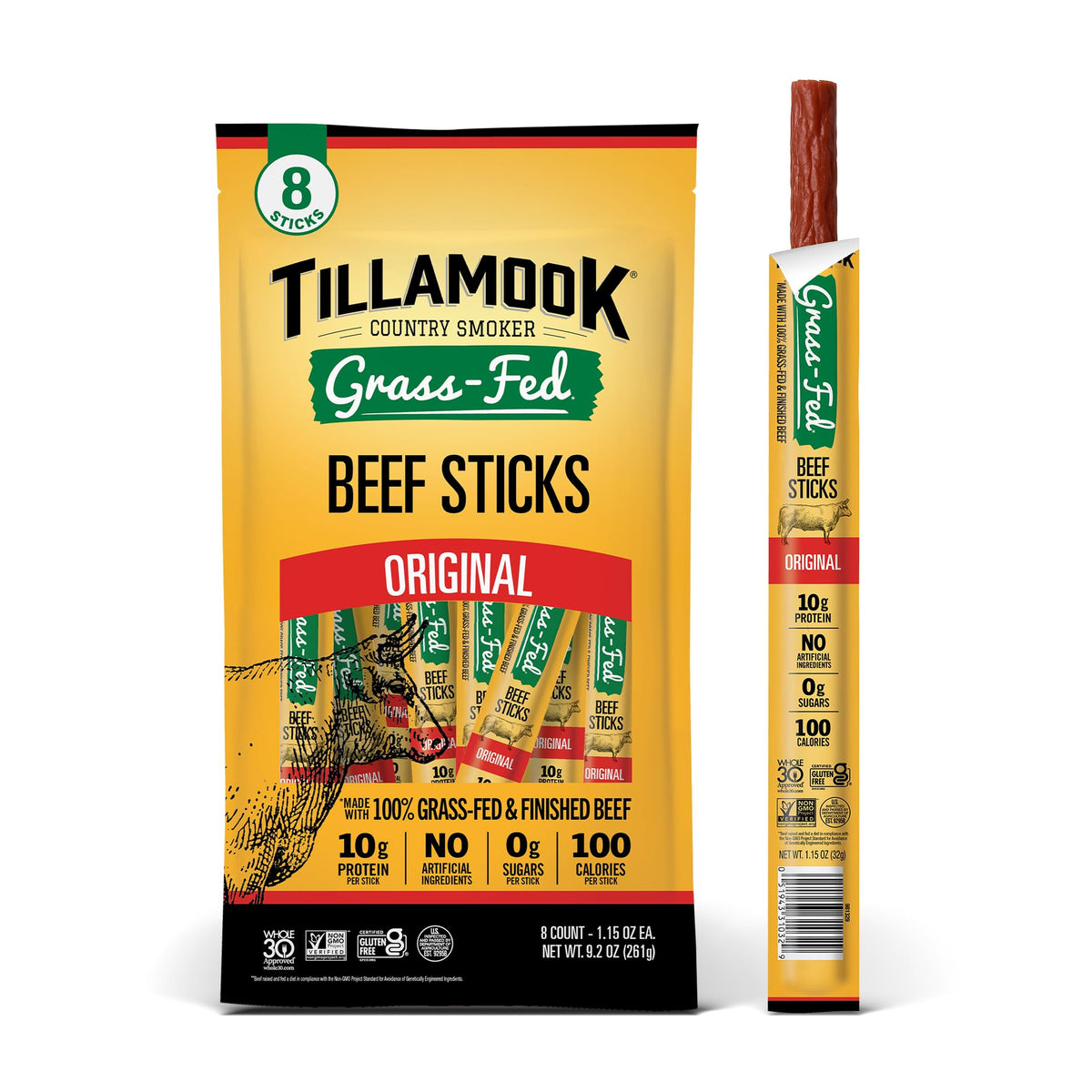Tillamook Country Smoker original beef sticks pack, 8-count, high-protein snack