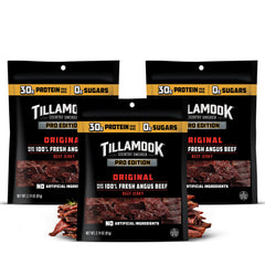 Tillamook Country Smoker PRO Edition zero sugar original beef jerky 3-pack, keto-friendly.