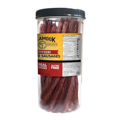 Pepperoni sticks in a resealable jar showcasing convenient protein snack