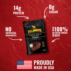 Tillamook Country Smoker jerky on-the-go pack — gluten-free zero sugar option.
