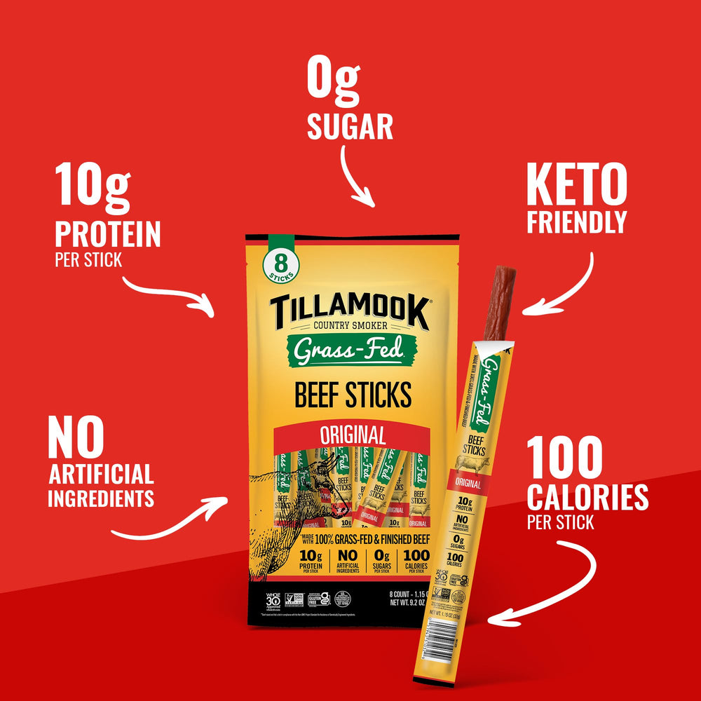 Tillamook Country Smoker zero sugar nutrition label highlighting keto-friendly snacking options