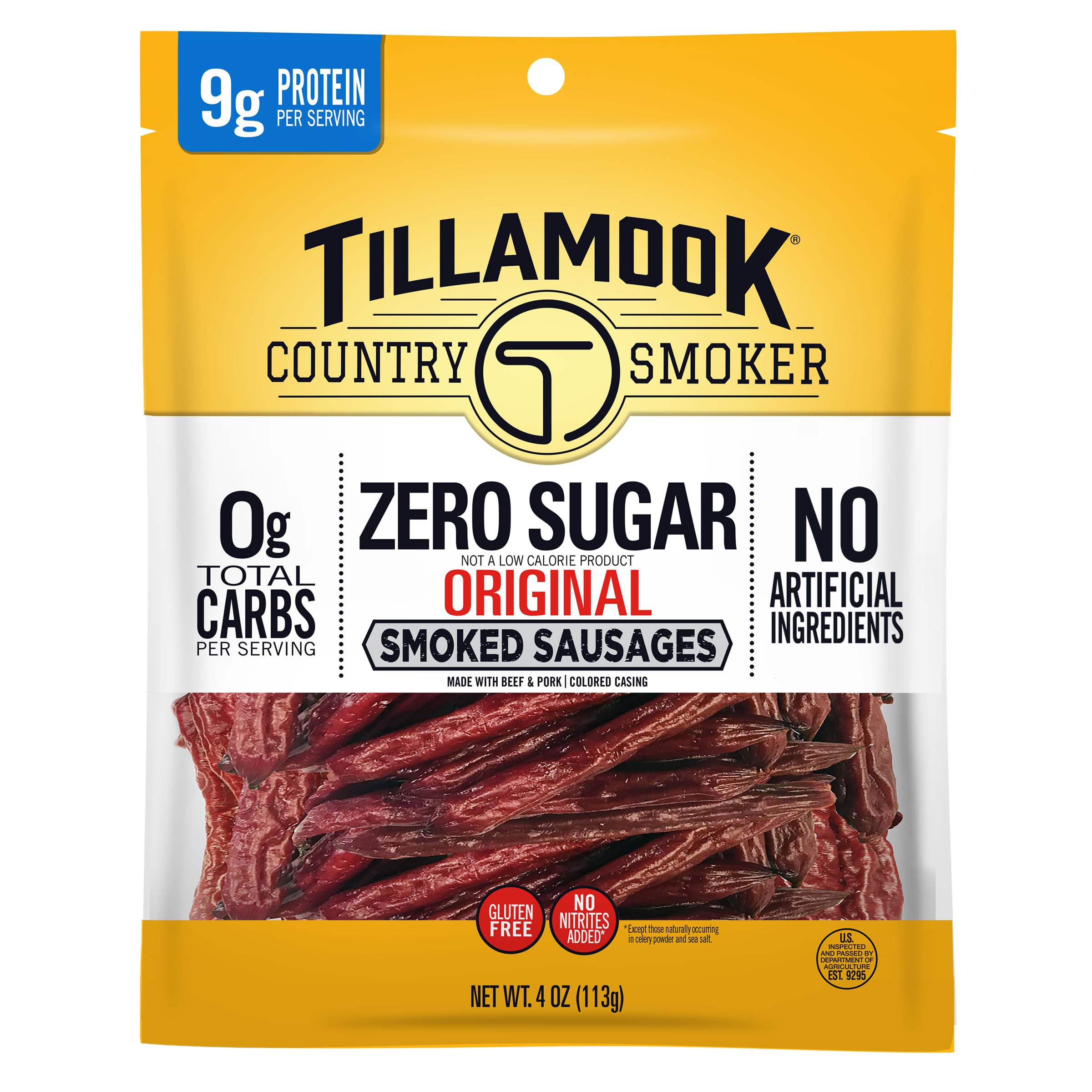 Tillamook Country Smoker zero sugar original sausage pack, keto-friendly on-the-go snack