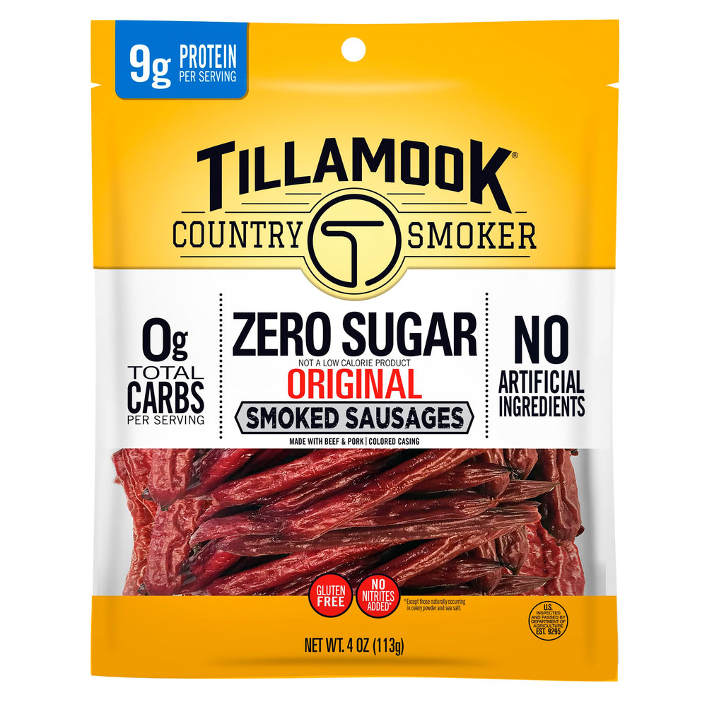 Tillamook Country Smoker zero sugar original sausage pack, keto-friendly on-the-go snack