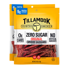 Tillamook Country Smoker zero sugar original sausages pack 2 front view – keto-friendly snack option.