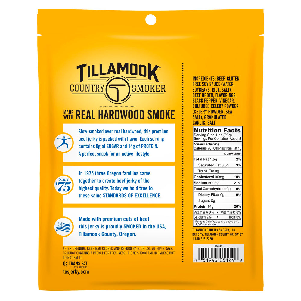 Tillamook hardwood smoked jerky detail highlighting real smoke flavor
